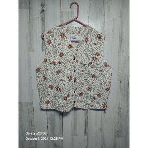 Vintage Bay Street Denim Vest Size Large Floral Made In USA
